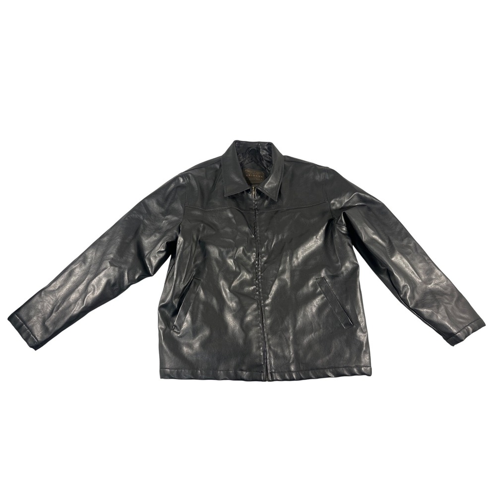 Arizona Jean Company Mens Faux Leather Jacket Blackβ Full Zip Size L Large